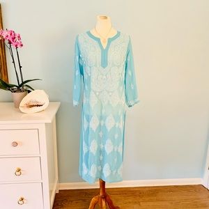 Stunning Hand Embroidered Turquoise Sheer Cover up